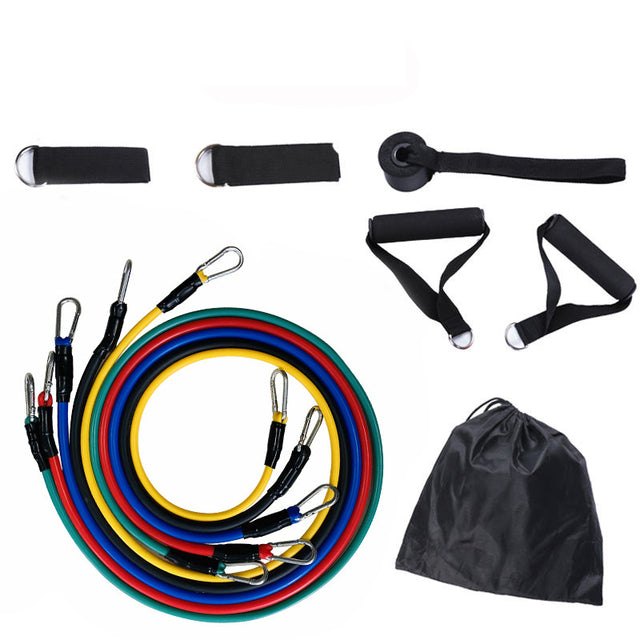 Men’s Resistance Band Set with five color-coded latex and nylon pull ropes for strength training and fitness workouts