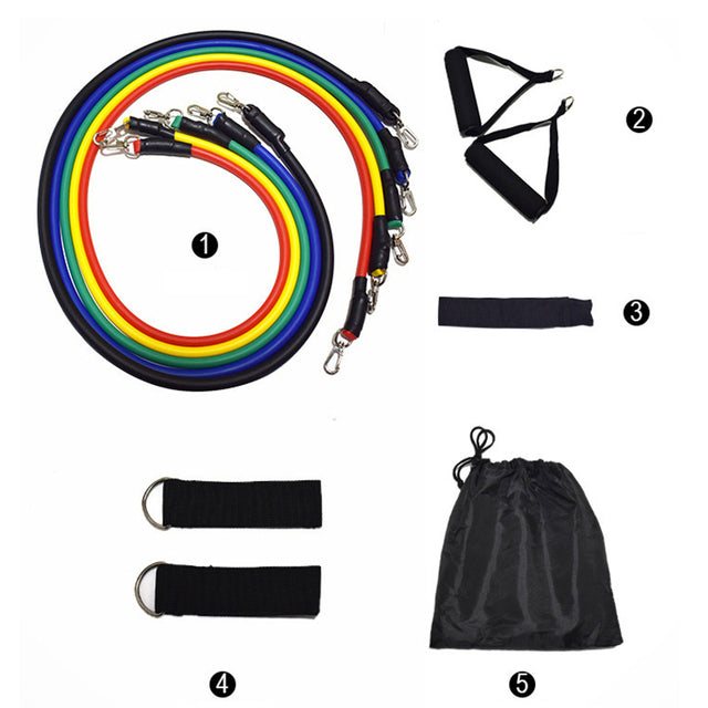 Men’s Resistance Band Set with padded handles and five color-coded resistance levels for strength training and fitness