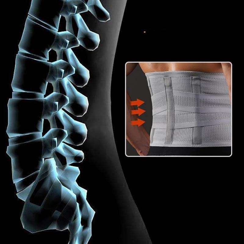 Grey Back Support Belt with contoured lumbar sacral design for posture and pain relief