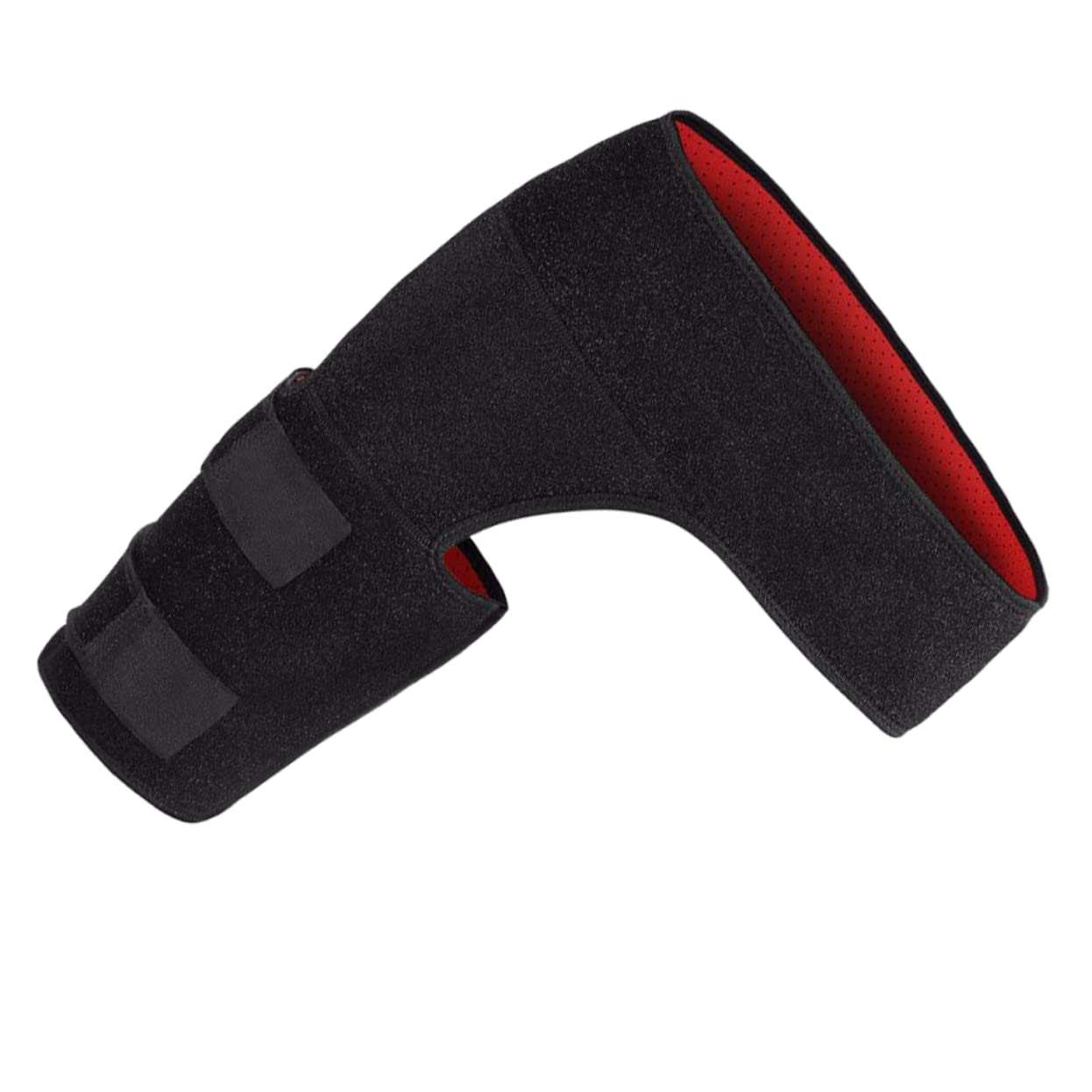 Black neoprene hip brace for sciatica with adjustable Velcro straps and red inner lining for compression therapy and pain relief