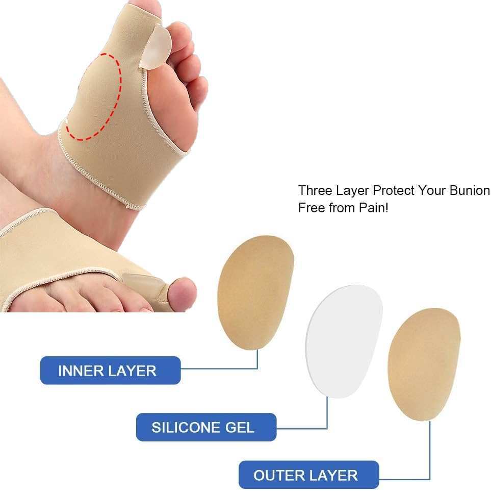 Medical and orthopedic bunion corrector with silicone gel pad toe support separator in breathable fabric for pain relief and alignment