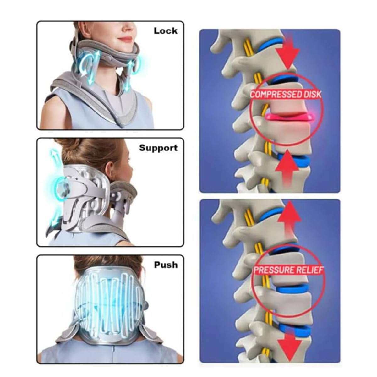 Cervical Neck Stretcher with 8 airbags and triple traction for spinal decompression and neck pain relief