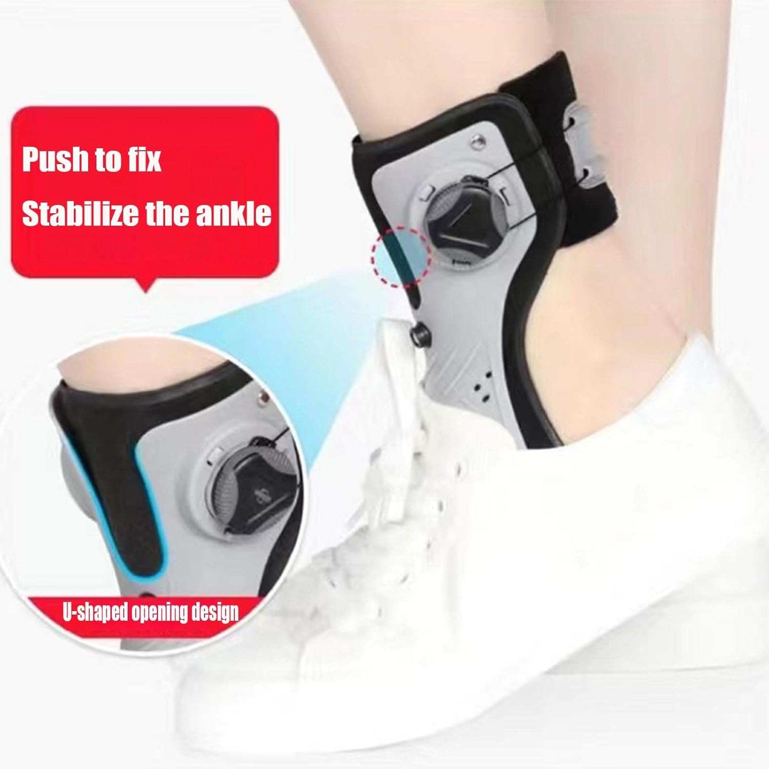 Drop Orthosis Ankle Foot Support with adjustable rotating buckle and BOA lacing system for ankle stabilization and foot drop assistance.