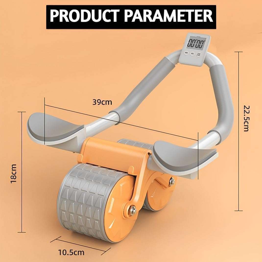Elbow Support Rebound Abdominal Wheel with ergonomic handles, dual wheels, and digital timer for core training and stability exercises