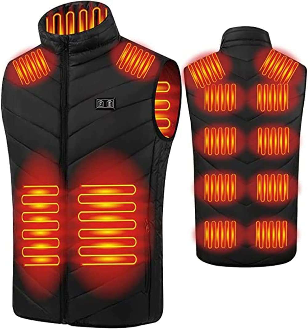 Unisex warming heated vest with 13-17 heating zones, USB powered, lightweight and ergonomic for cold weather outdoor use