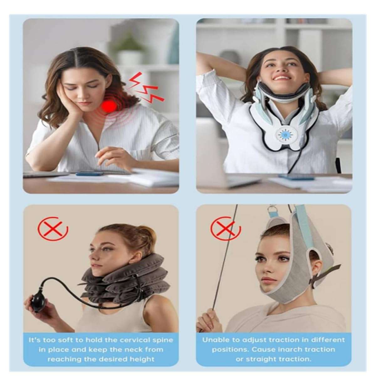 Cervical Neck Stretcher with 8 airbags and triple traction for neck pain relief and posture correction