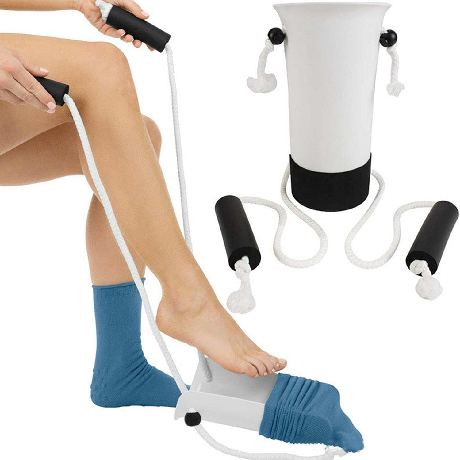 Sock Aid Kit no bending sock helper with funnel-shaped adapter and adjustable cord for easy dressing