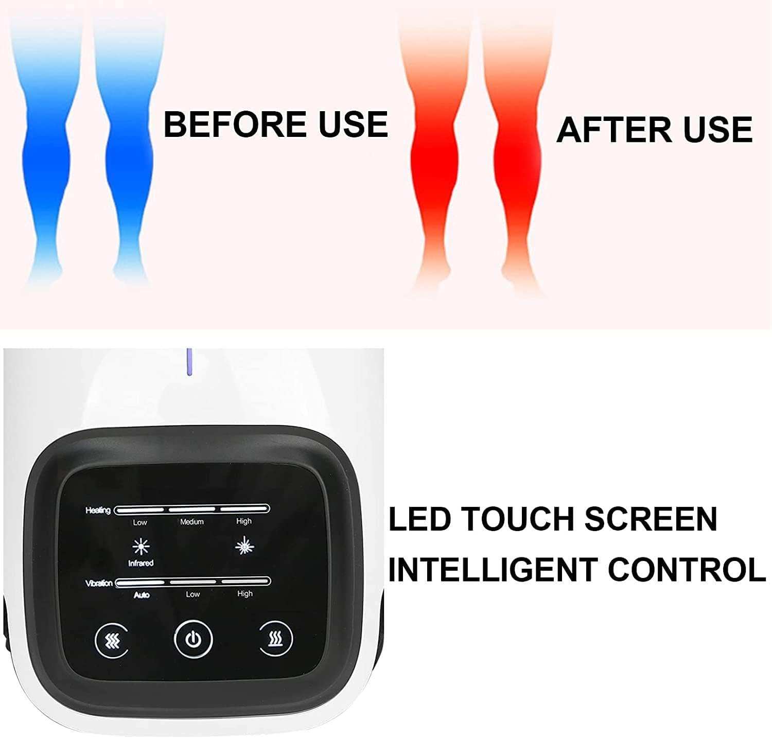 Physiotherapy hot compress cordless knee massager with LED touch screen and vibration therapy for joint relief and improved circulation.