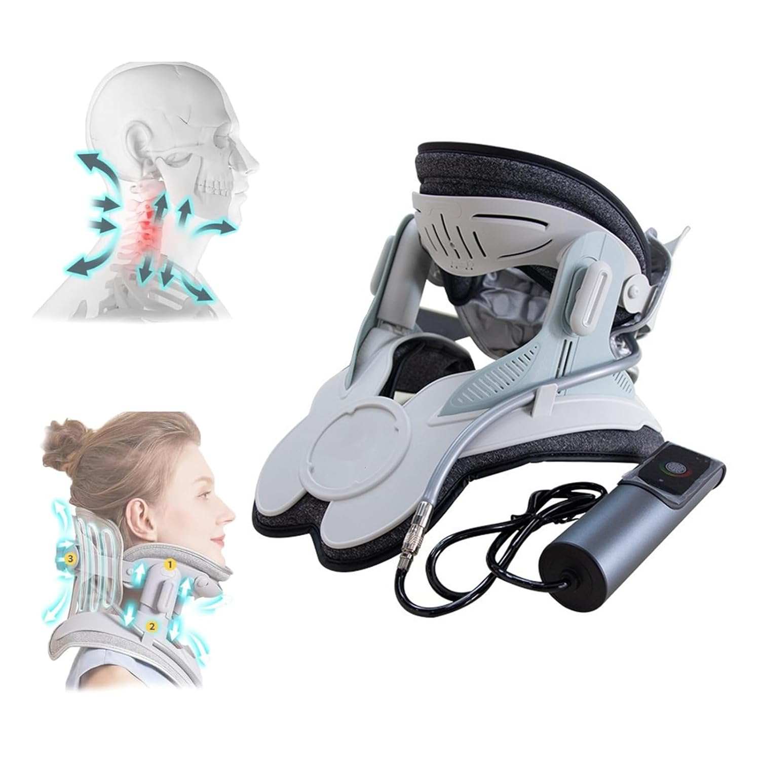 Cervical Neck Stretcher with 8 airbags and triple traction for neck pain relief and posture correction