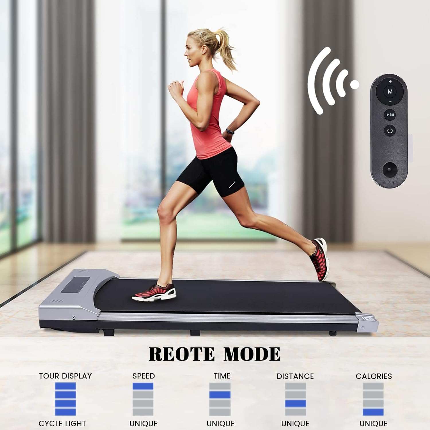 Electric treadmill portable under desk walking pad with remote control and LED display for home workouts