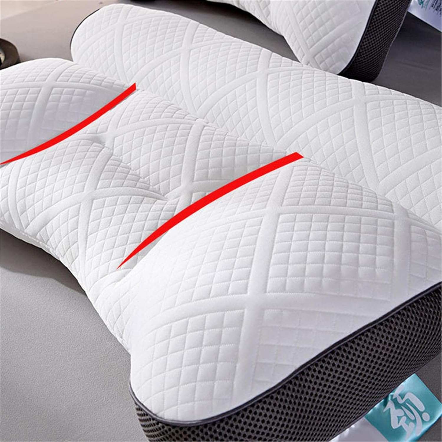 Ergonomic orthopedic pillow neck support with quilted cover and contoured design for cervical comfort and spinal alignment