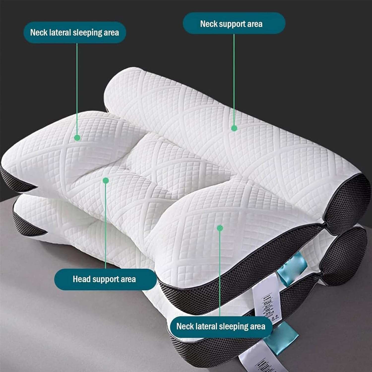 Orthopedic pillow neck support with ergonomic contour for head and lateral neck support and memory foam core