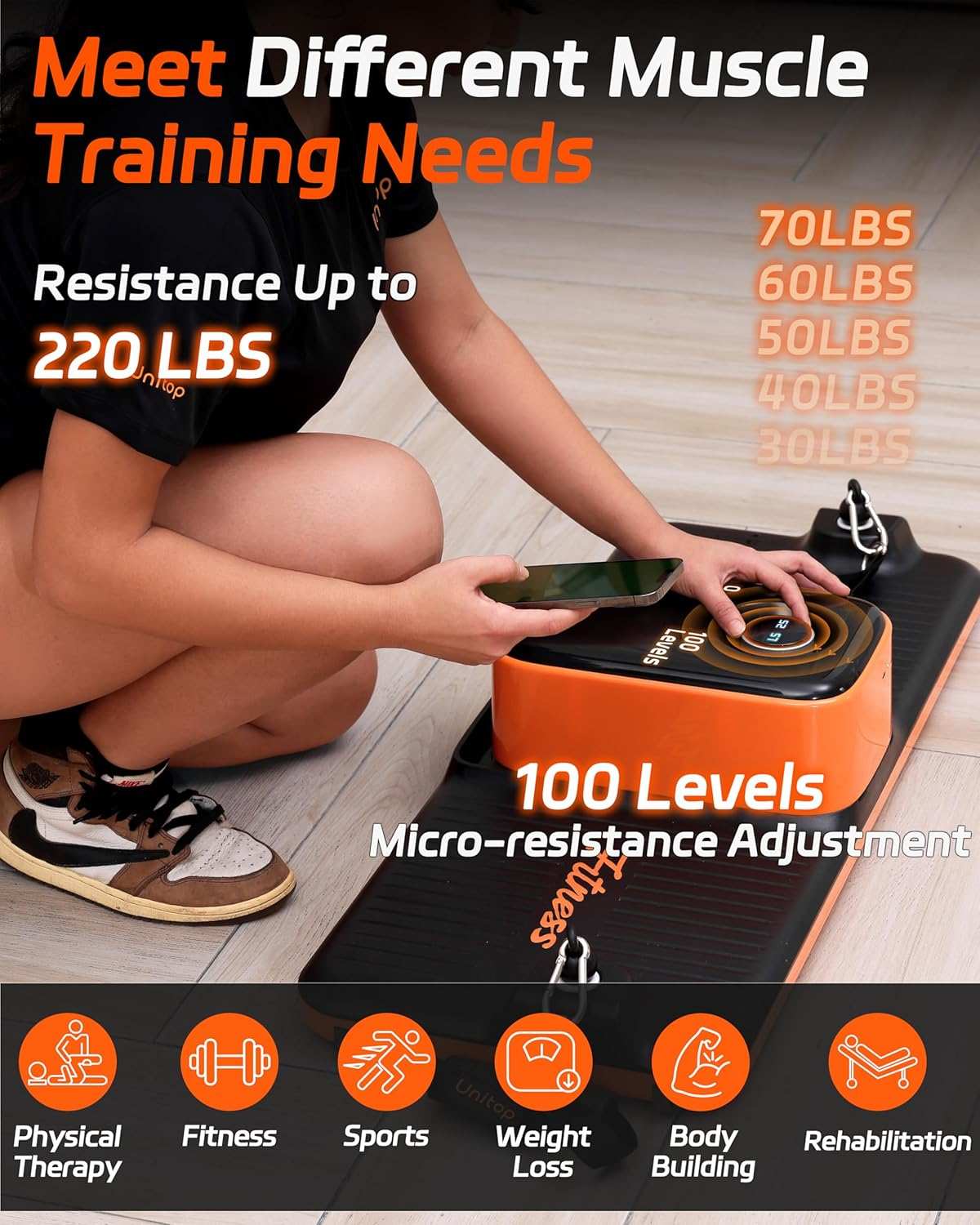 Smart Home Gym Workout Cable Machine U-Trainer with 220 lbs resistance and 100 adjustable levels for full-body fitness