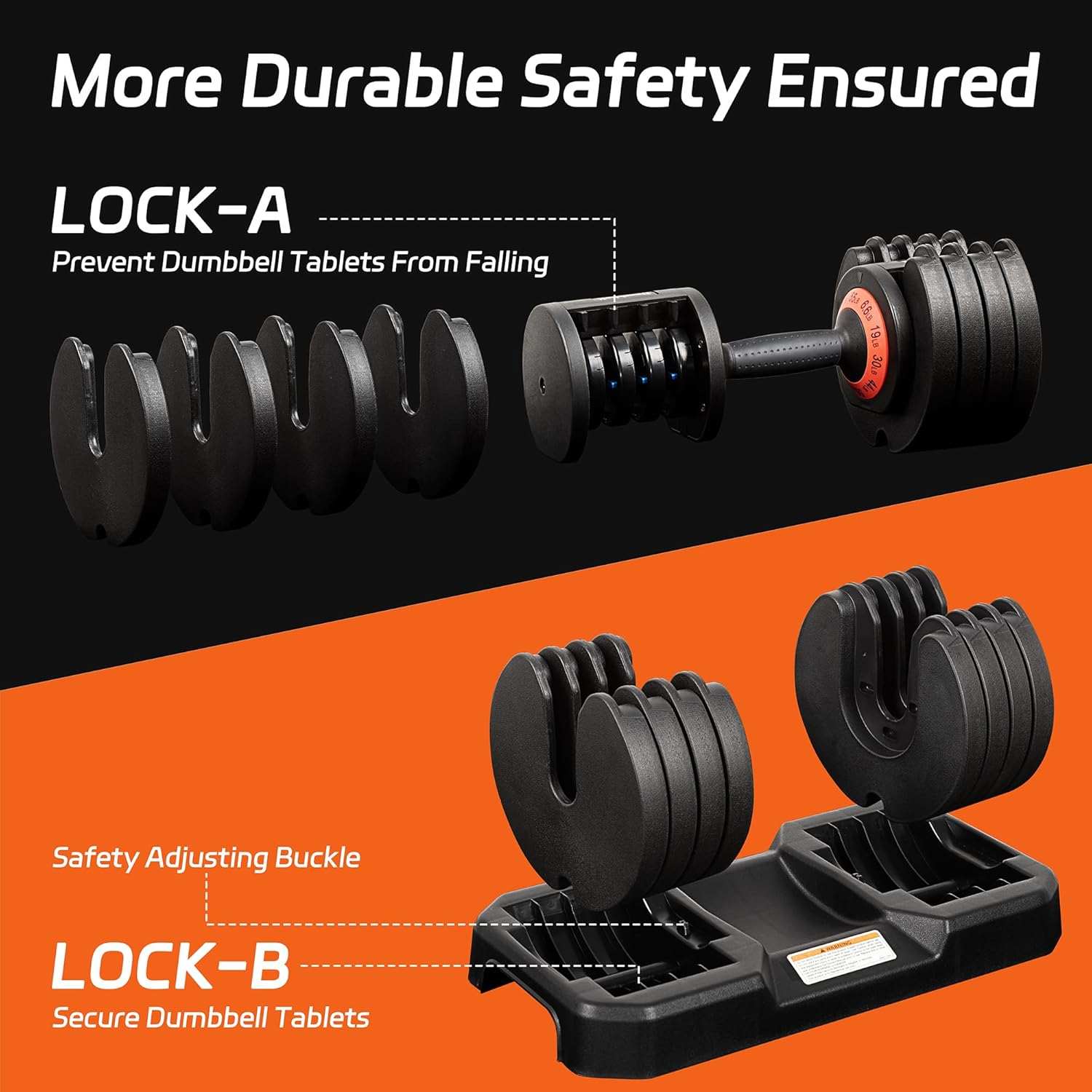 Adjustable 55LB Dumbbell set with secure locking system and tray for customizable strength training and safe workouts