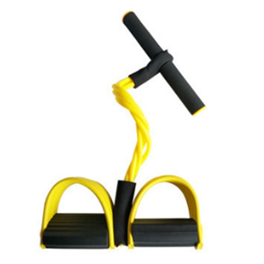 Yellow multifunctional pedal resistance elastic sit-up bands with foam handles and anti-skid pedals for full-body workouts