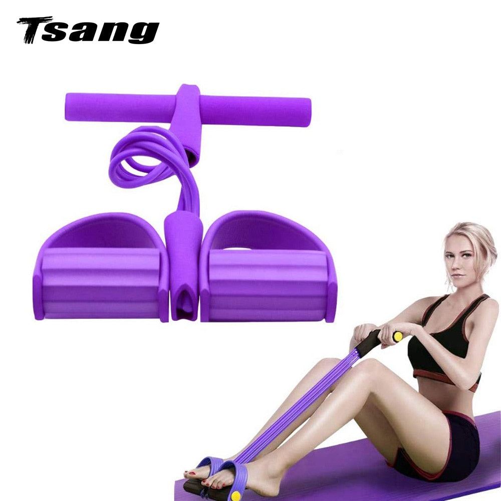 Purple multifunctional pedal resistance elastic sit-up bands with foam handles and anti-skid pedals for full-body workouts