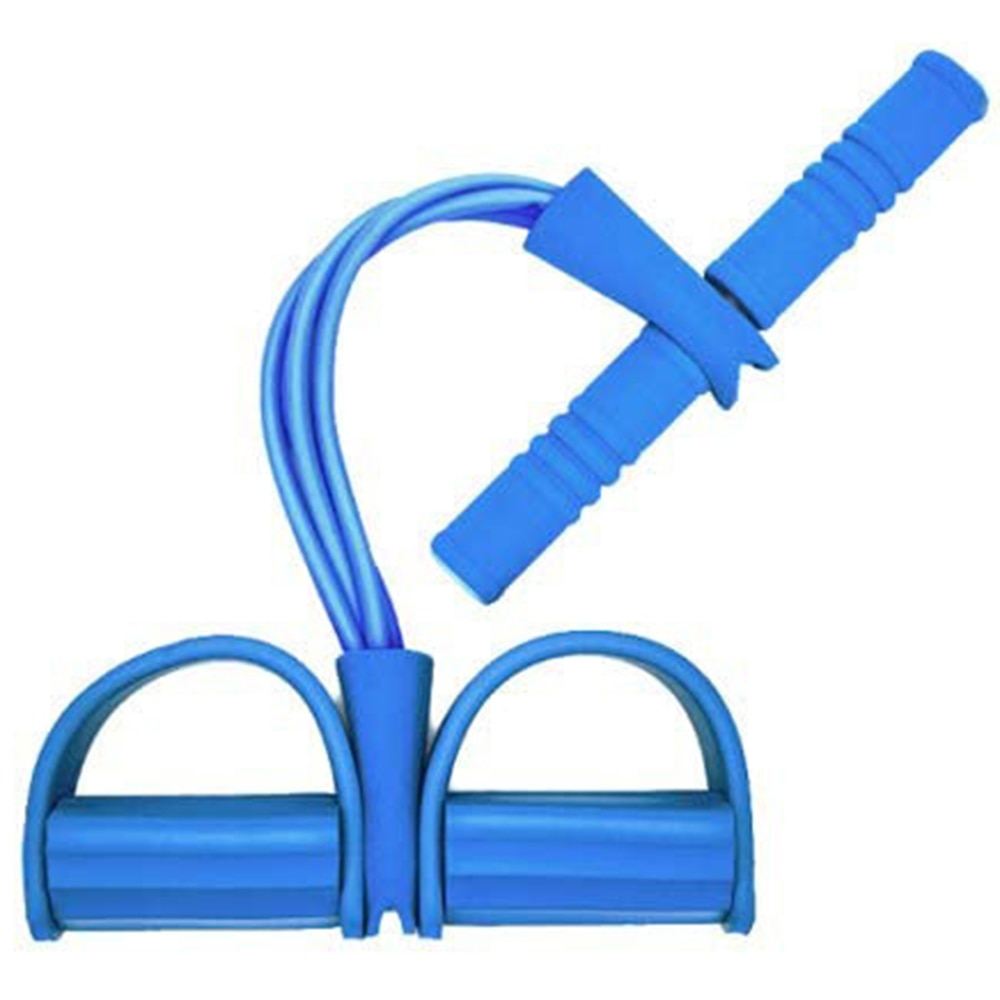 Blue multifunctional pedal resistance elastic sit-up bands with high-density foam handles and latex tubes for full-body workouts