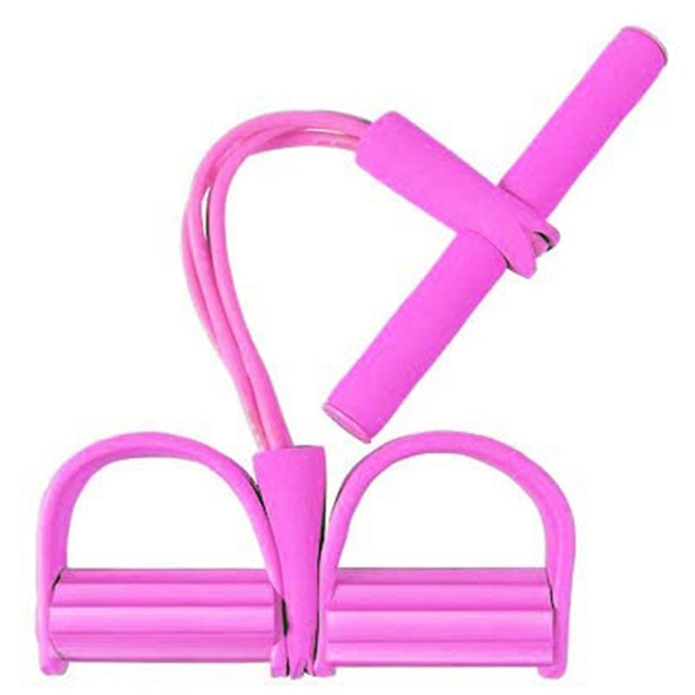 Pink multifunctional pedal resistance elastic sit-up bands with foam handles and latex tubes for full-body workouts
