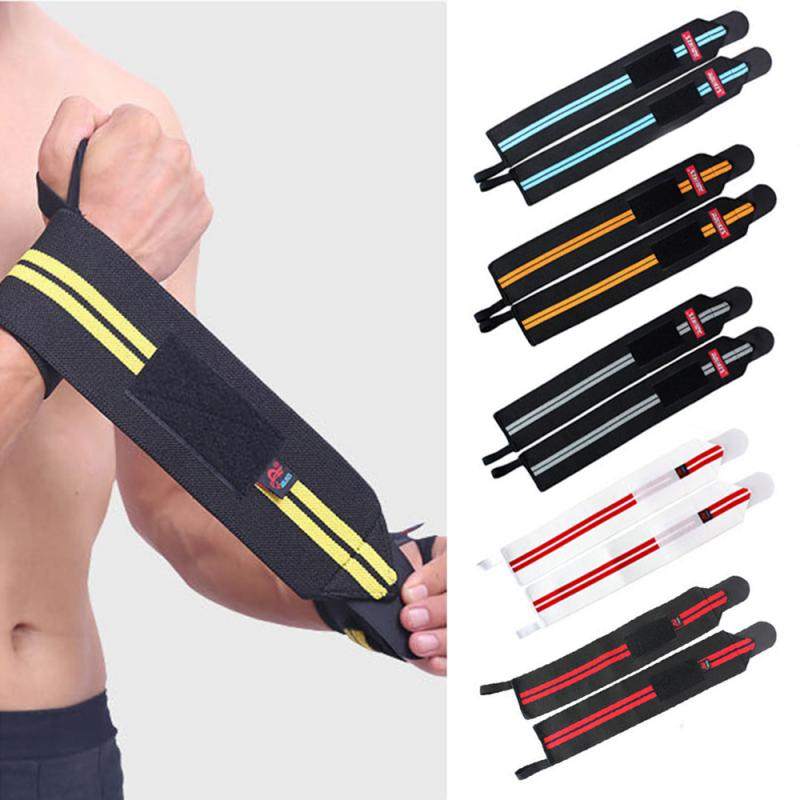 Breathable weightlifting elastic wrist wraps with adjustable support and thumb loop for wrist protection during workouts