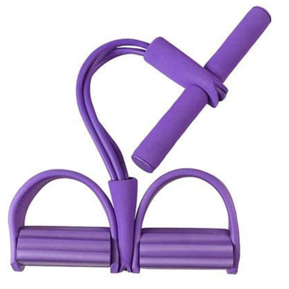 Purple multifunctional pedal resistance elastic sit-up bands with foam handles and anti-skid pedals for full-body workouts