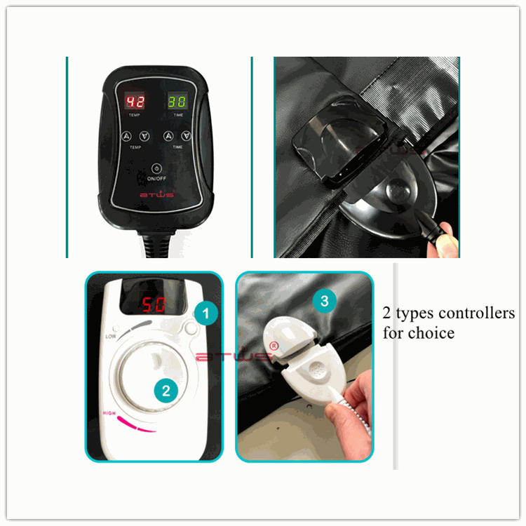 Infrared sauna blanket with dual controllers for adjustable temperature and time settings