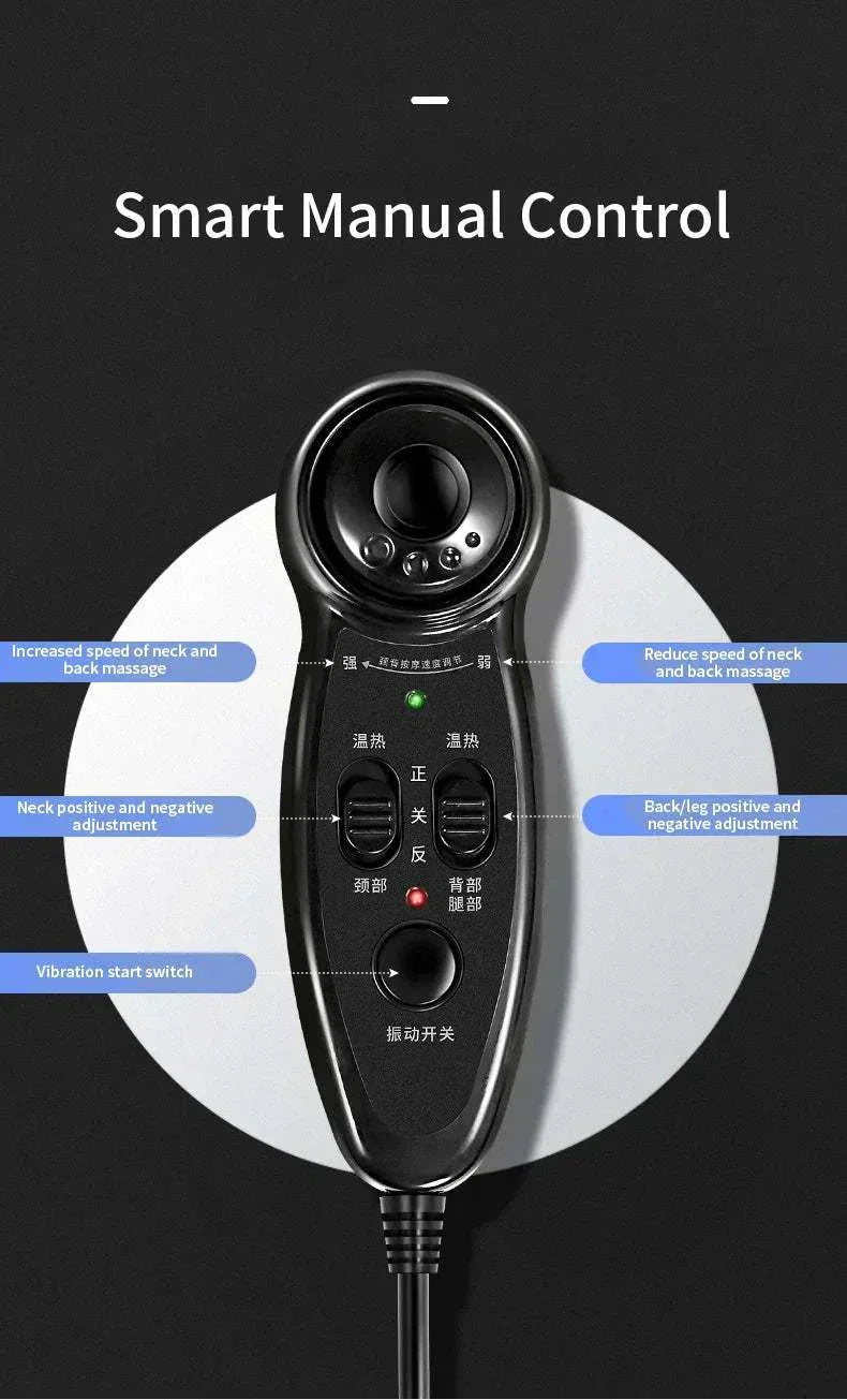 Full Body Massage Chair smart manual control with speed and adjustment buttons for neck and back massage and vibration start switch