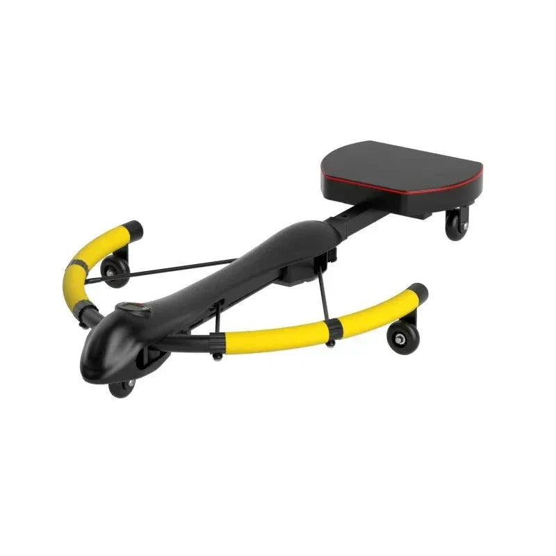 4-in-1 Core Trainers Dragonfly Rowing Machine with yellow resistance bars and seat for full-body workout