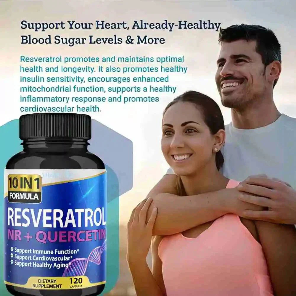 Bottle of Resveratrol Capsules antioxidant supplement with natural ingredients and gluten-free label