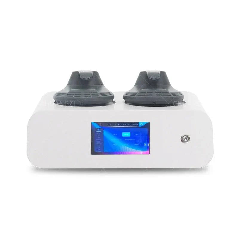 Weight loss muscle stimulating body sculpt machine with dual handles and touchscreen display for fat removal and muscle toning