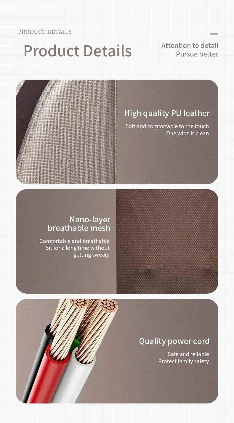 Full Body Massage Chair with high-quality PU leather, breathable nano-layer mesh, and durable power cord for safe, comfortable use.