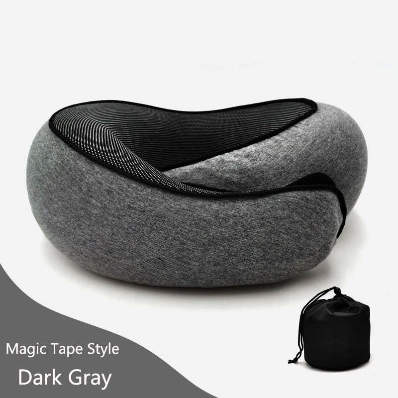 Dark gray Memory Cotton U-Shaped Travel Pillow with ergonomic memory foam and storage pouchDark gray Memory Cotton U-Shaped Travel Pillow with ergonomic memory foam and storage pouch