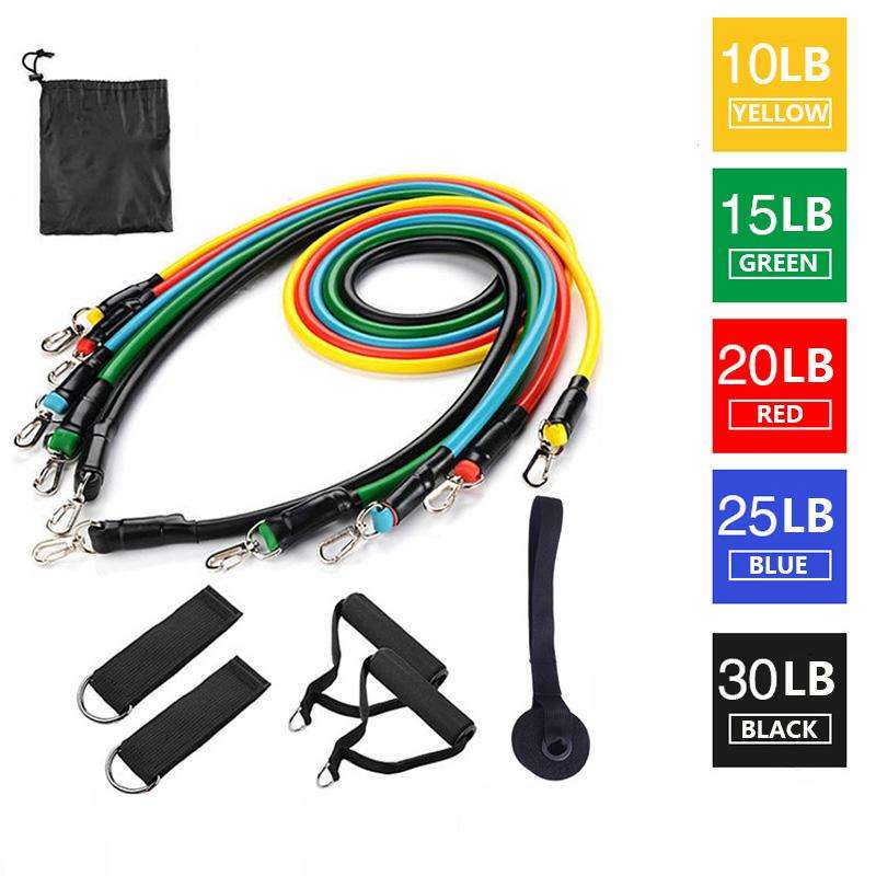 Men’s resistance band set with padded handles and color-coded pull ropes for strength training
