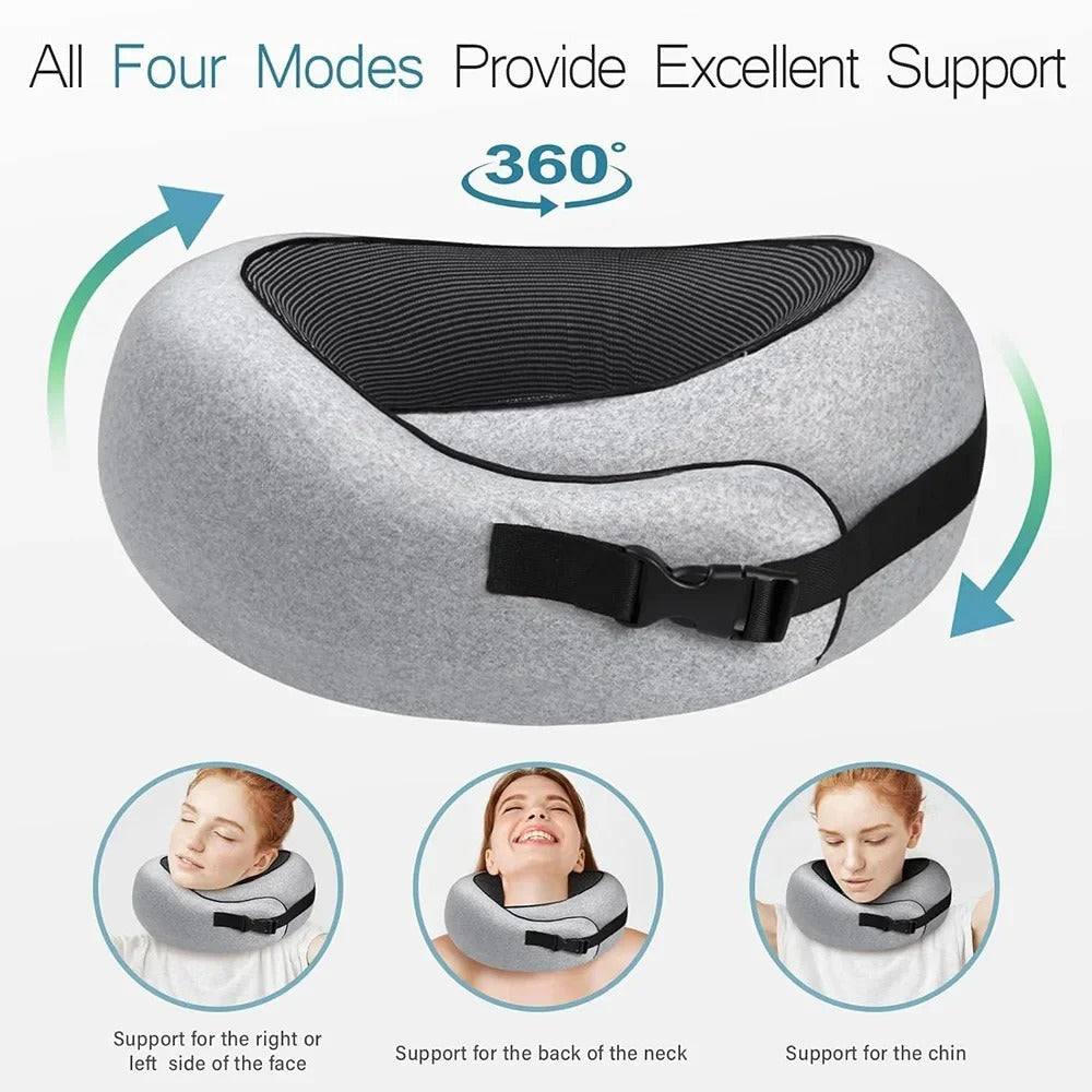 Memory Cotton U-Shaped Travel Pillow with memory foam and storage, ergonomic neck support for travel