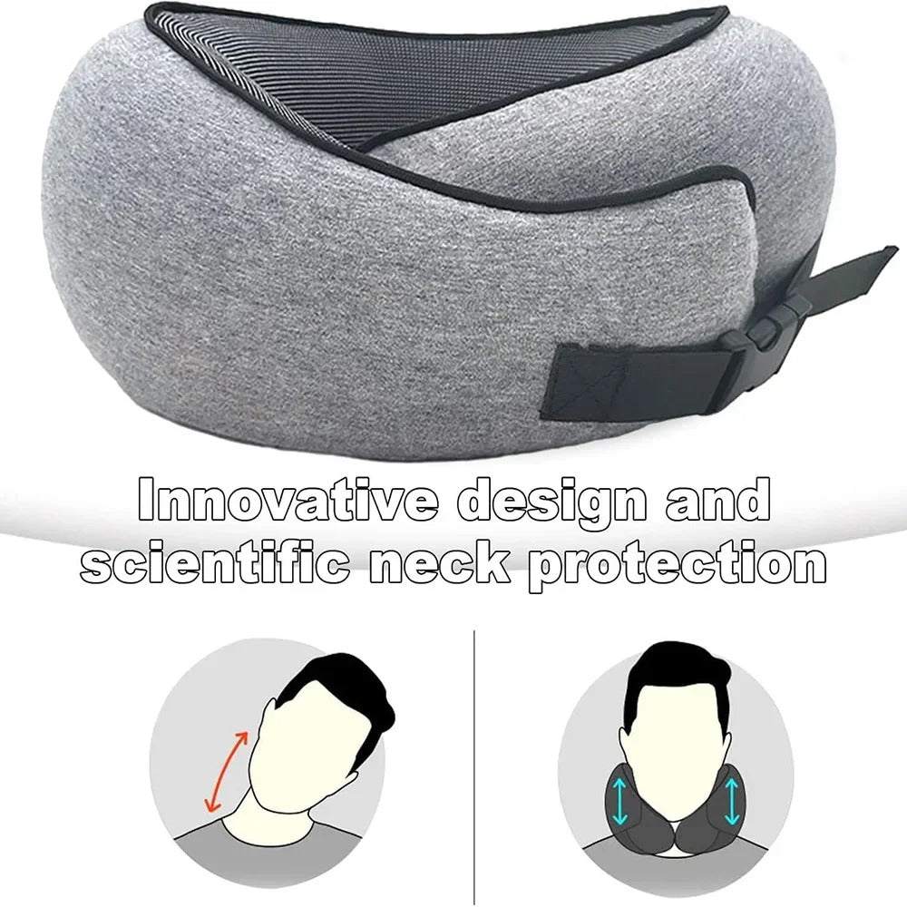 Memory Cotton U-Shaped Travel Pillow ergonomic neck support with memory foam and breathable fabric for travel comfort and built-in storage