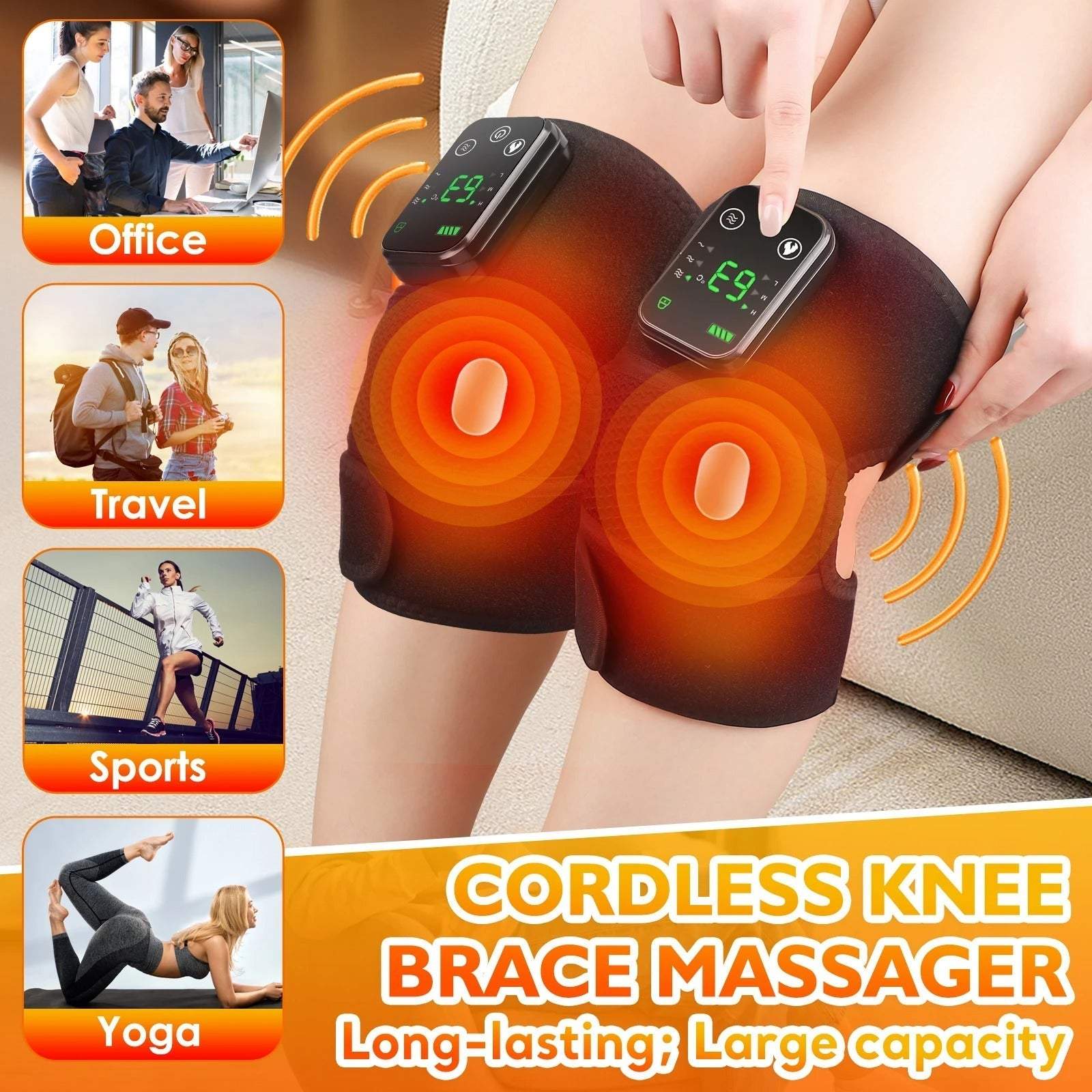 Electric Vibration Heating Massager cordless knee brace with adjustable straps for pain relief and muscle relaxation
