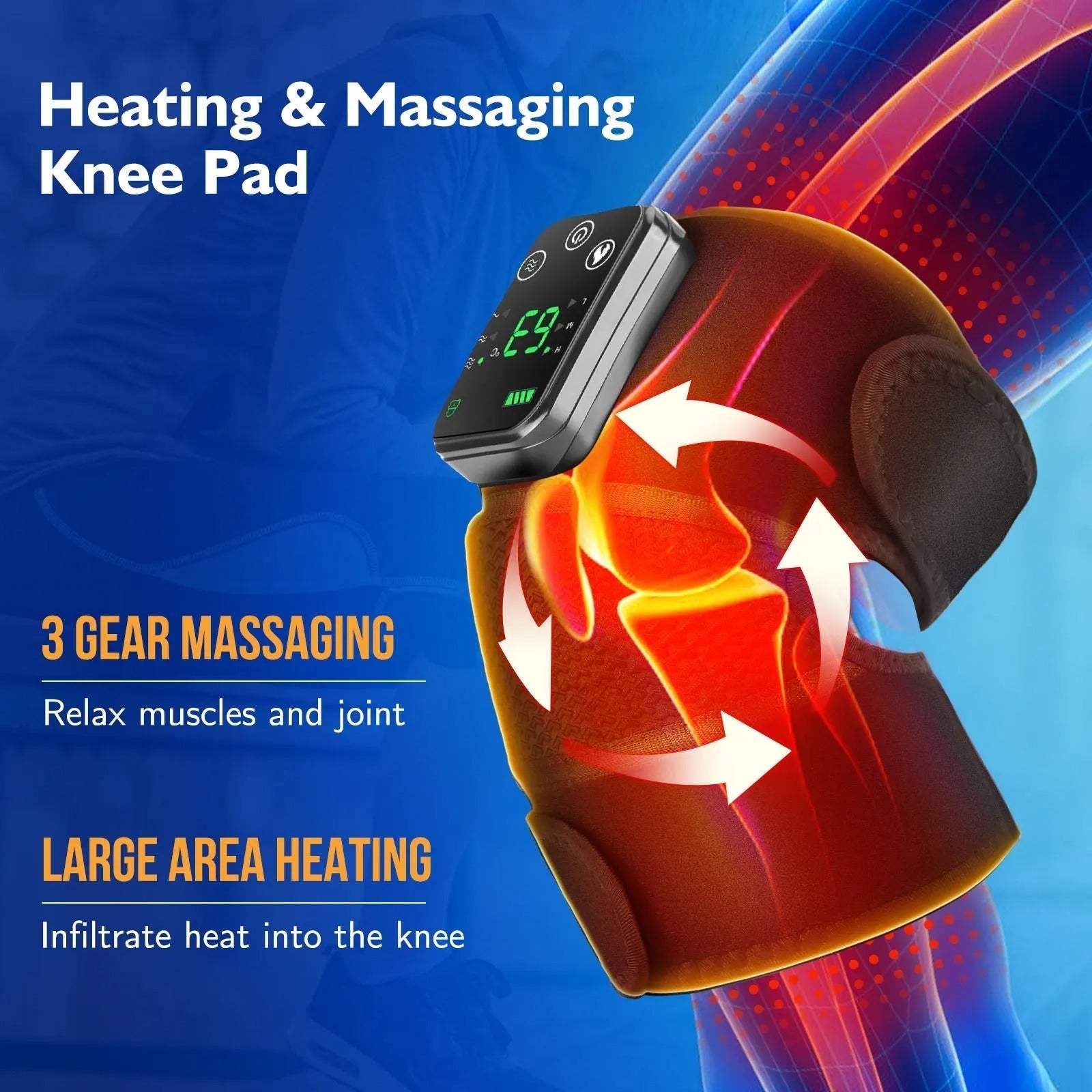 Electric Vibration Heating Massager knee pad with 3 gear vibration and large area heat therapy for muscle and joint relief