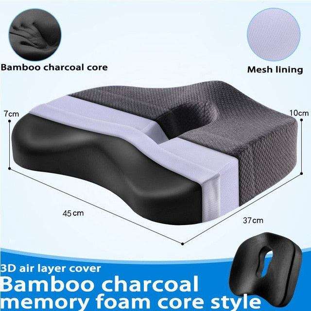 Orthopedic seat cushion with bamboo charcoal memory foam core and mesh lining for lower back support and comfort