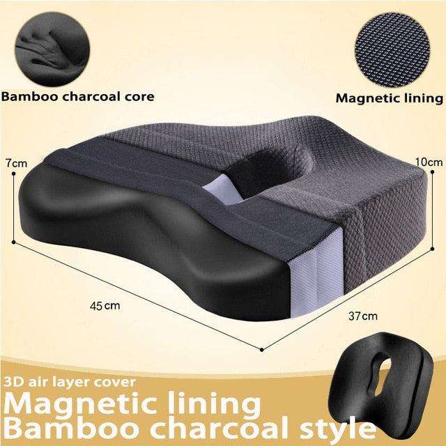Orthopedic seat cushion with memory foam, bamboo charcoal core, magnetic lining, ergonomic lower back support, 3D air layer cover, 45x37 cm size