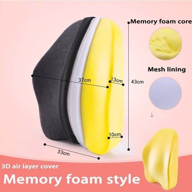 Orthopedic seat cushion with memory foam core, mesh lining, ergonomic 3D air layer cover, and lumbar support for lower back comfort