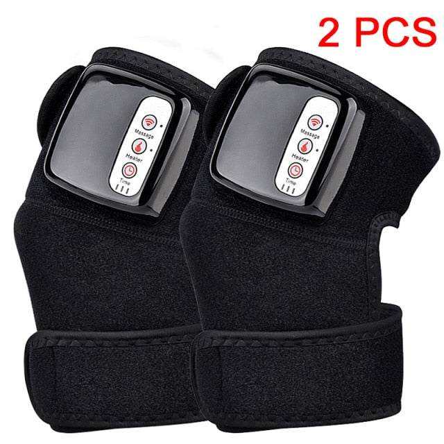 Electric Vibration Heating Massager knee wraps with adjustable straps for pain relief and muscle relaxation, set of 2.