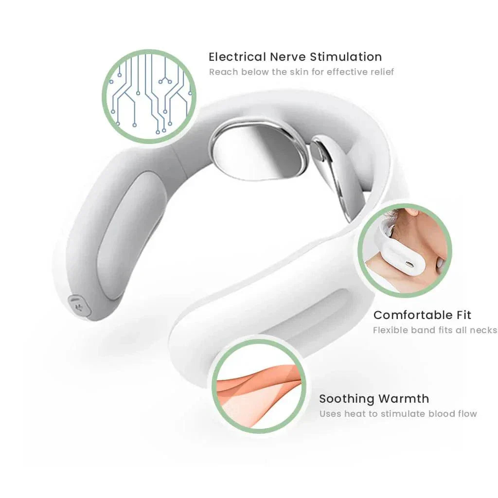 Intelligent Neck Massager with TENS therapy, heat, flexible fit, and soothing warmth for neck pain relief
