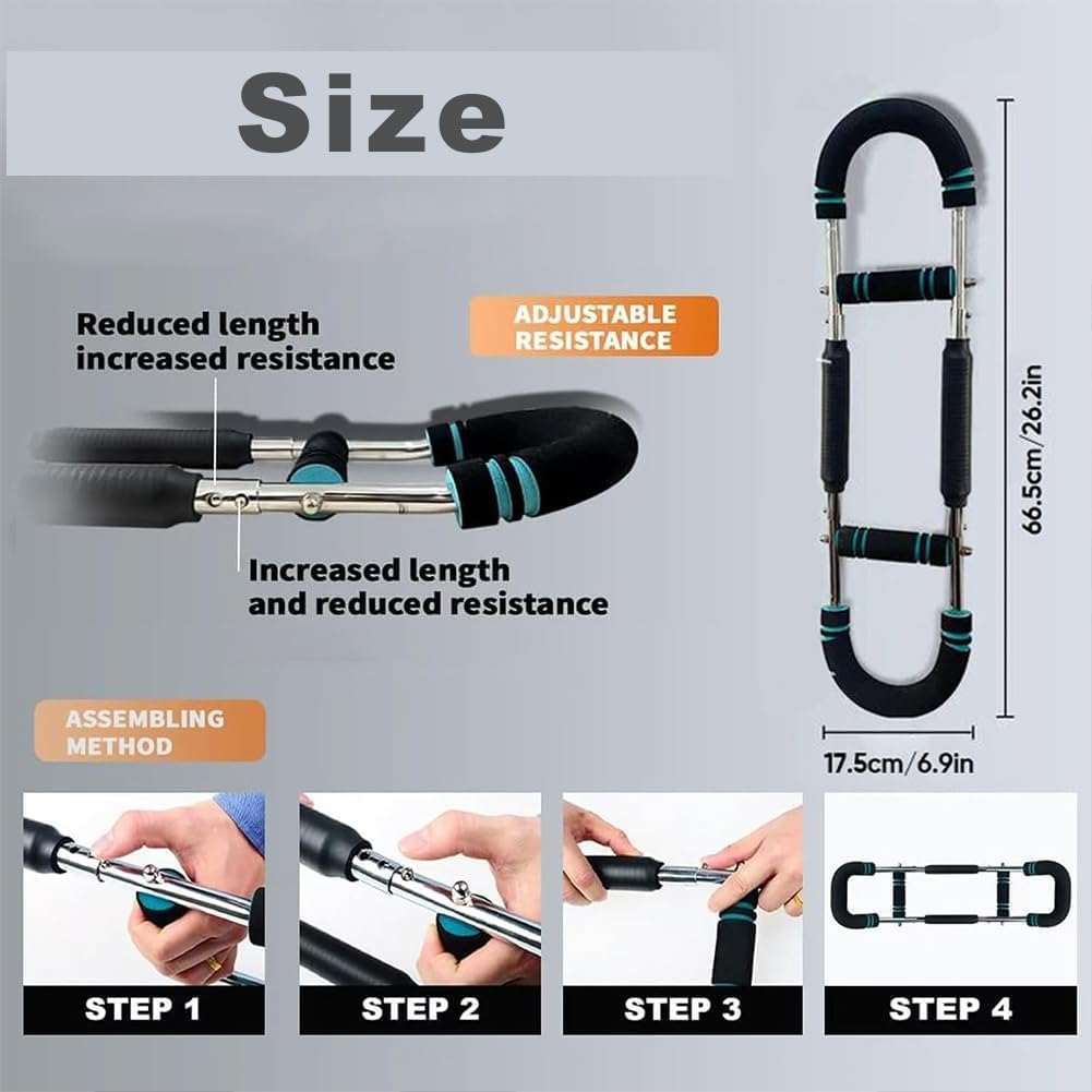 Adjustable Twister Arm Trainer exerciser with non-slip foam handles and steel springs for upper body strength training, 66.5cm x 17.5cm.