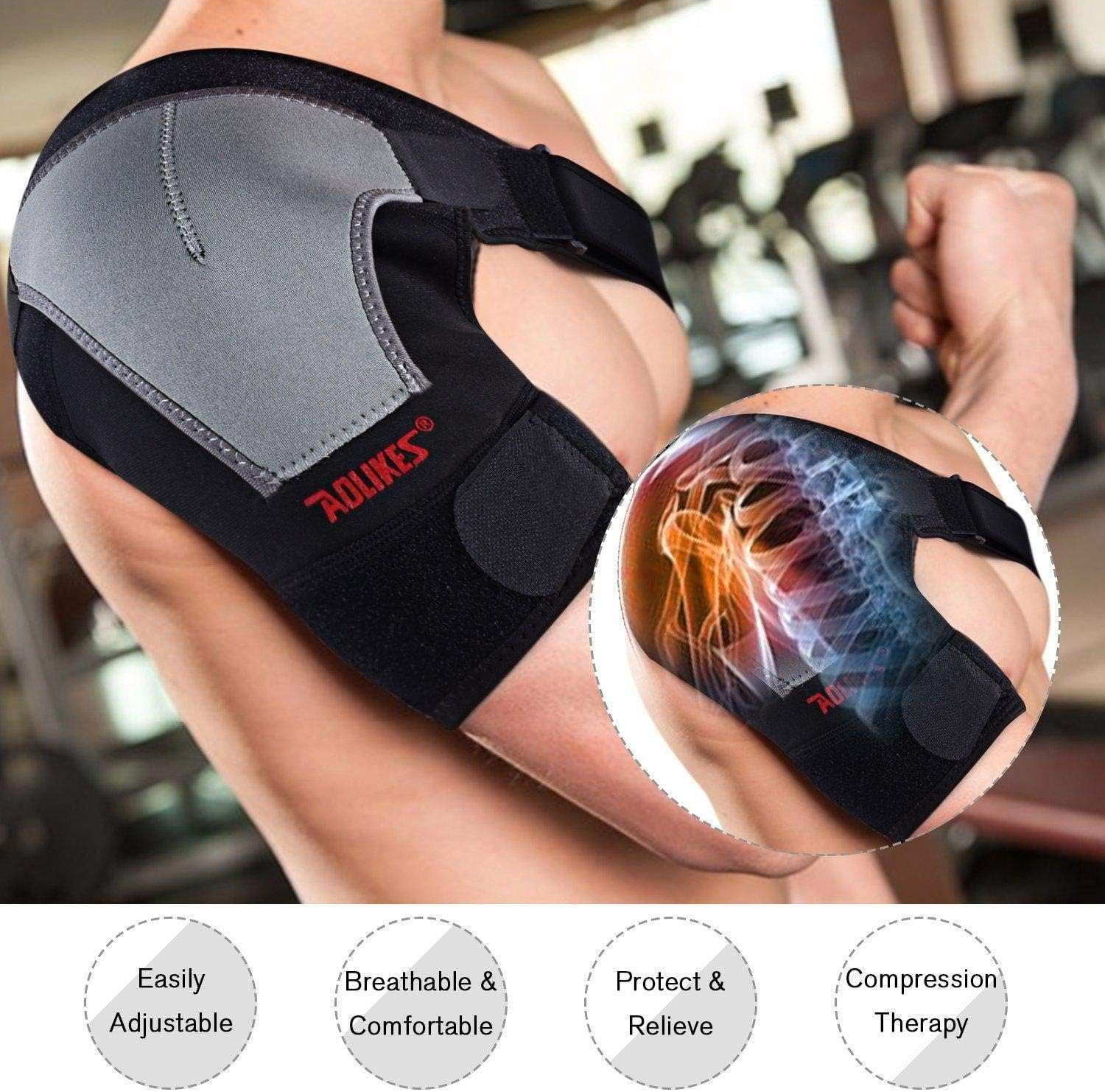 Adjustable shoulder brace with compression support for pain relief and injury recovery