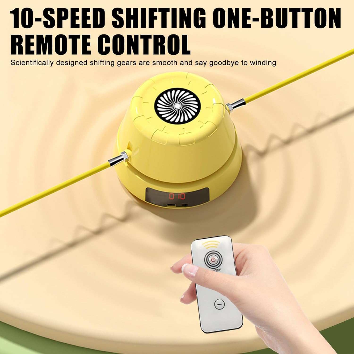 Yellow automatic electric skipping machine with LED display and one-button remote control for adjustable speed settings