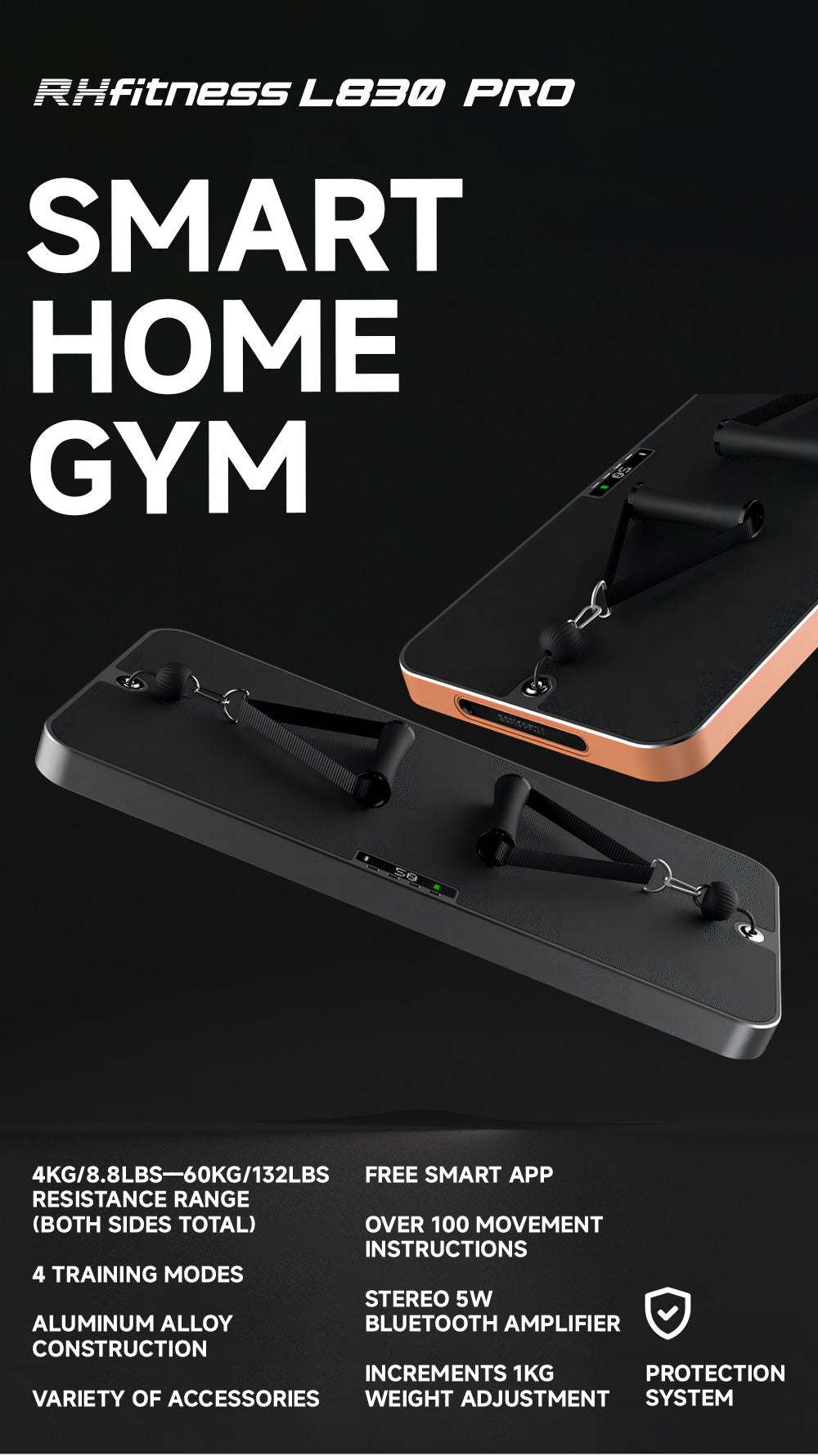 Smart All In One Home Fitness exercise training gym with compact, ultra-thin design and multiple resistance modes