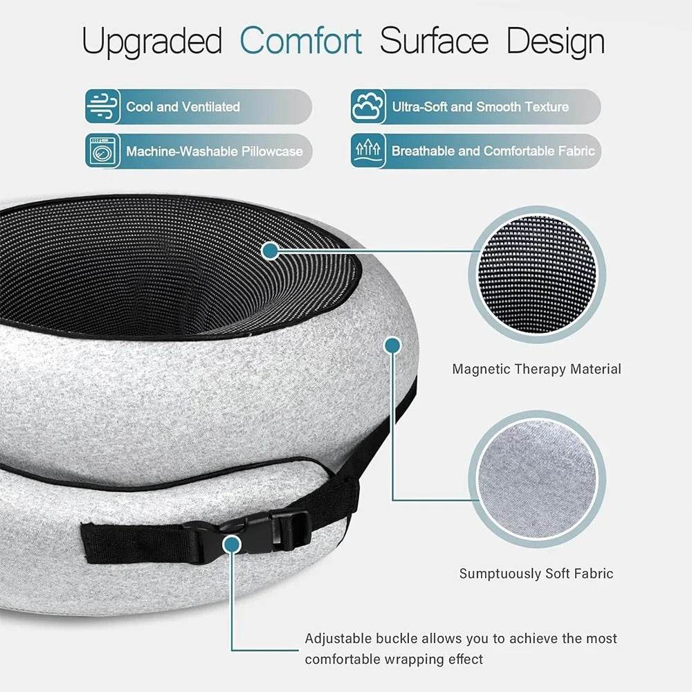 Memory Cotton U-Shaped Travel Pillow with adjustable buckle, soft breathable fabric, and magnetic therapy material for ergonomic neck support